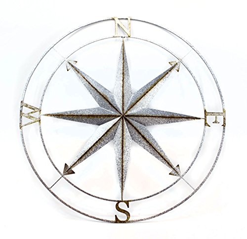 Metal Wall Sculptures Distressed Galvanized Zinc Finish Compass Rose Metal Wall Hanging 39 Inch 39 X 39 X 1 Inches Gray