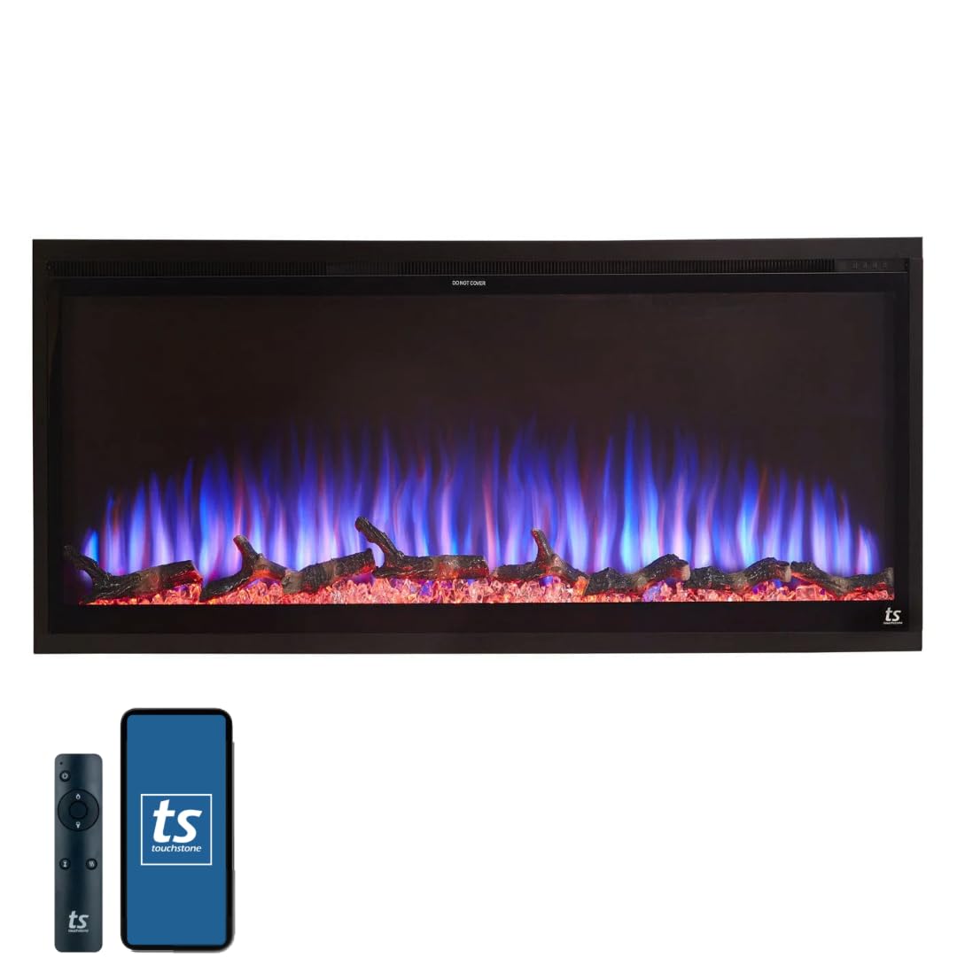 Photo 1 of Touchstone Sideline Elite Smart Electric Fireplace - Alexa/WiFi Enabled- 42" Wide - in Wall Recessed - 60 Color Combinations - 1,500W Heater - Black - Log, Crystals, and Driftwood