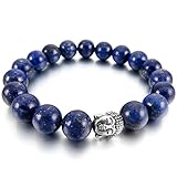Men,Women's 10mm 12mm Alloy Bracelet Link Wrist Energy Stone Blue Silver Tone Lapis Lazuli Buddha Mala Beads