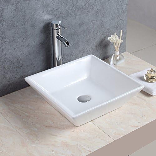 Rxlife Square Basin Sink Bathroom Porcelain Ceramic Vessel Vanity Sink Art Bowl with Pop Up Drain for Home Hotel Restaurant