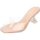 vivianly Womens Clear Heels Sandals Transparent Stiletto Heel Slippers Backless Peep Toe Slip on Heeled Mules
