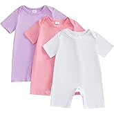 Amnnchya Baby Boys Girls Clothes Newborn 3-pack Romper Solid Short Sleeve One Piece Jumpsuit Infant Summer Spring Outfits