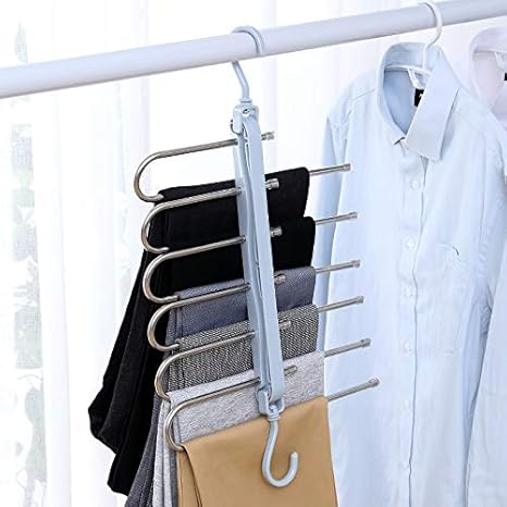 Amazon Co Jp スラックスハンガーハンガー 省スペースズボンハンガー ズボン 携帯用折りたたみ多機能ハンガー 6段 2本セット ホーム キッチン