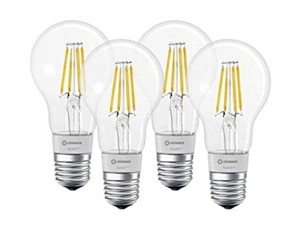 LEDVANCE LED lamp , Base: E27 , Warm White , 2700 K , 5.50 W , replacement for 50 W Incandescent bulb , SMART+ Filament Classic Dimmable [Energy efficiency class [AGGR] A++](pack of 4)