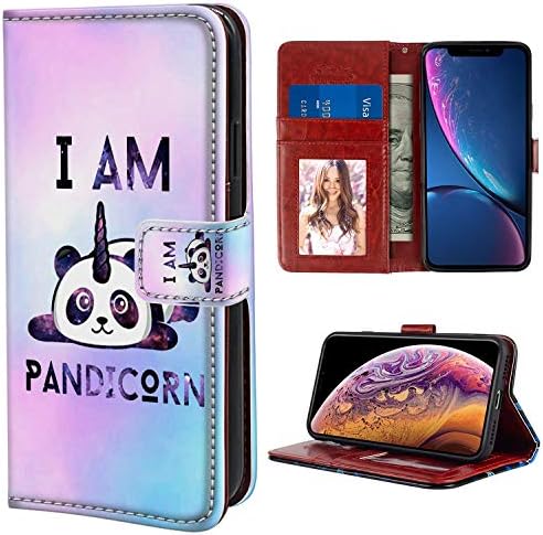 YaoLang iPhone X/10/Xs Wallet Case, Panda Unicorn Pandicorn PU Leather Standable Wallet Phone Case with Card Holder Magnetic Hold for iPhone X/10/Xs
