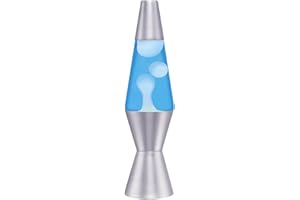 Lava Lite 1953 Silver Base Lamp with White Wax in Blue Liquid, 11.5", White Wax/Blue Liquid/Silver Base