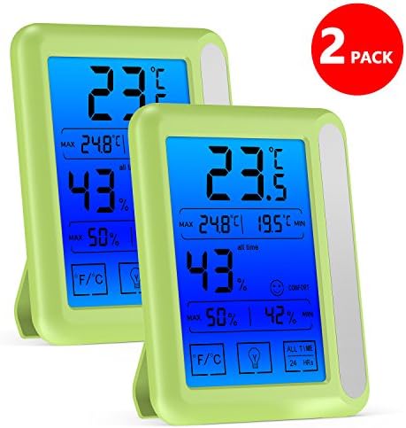 Houswill™ 2 Pack Digital Hygrometer Indoor Thermometer Humidity Gauge Monitor with Jumbo Touchscreen and Backlight Temperature Humidity Monitor for Kids, Home, Car, Office, Etc