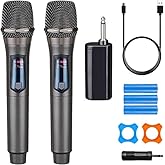 Wireless Microphone, Rechargeable Fixed Frequency Wireless Dual Microphone,Handheld Dynamic mic,Karaoke Singing, Weddings DJ,Party, Church, Classroom use, 200 feet, Gray.(2 Versions Randomly Shipped)