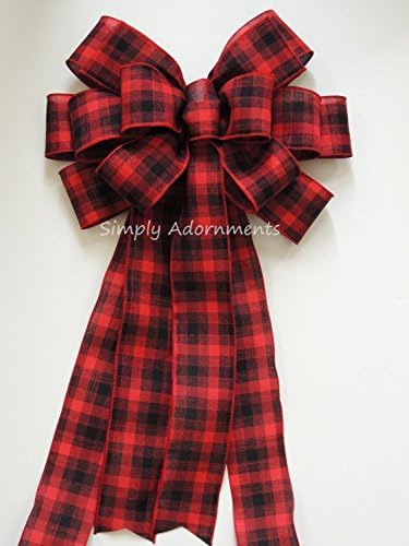 Red Black Cabin Plaid Bow Rustic Country Wreath Bow Red Black Buffalo Plaid Bow Country Tree Topper bow Christmas Lodge Bow Tree Topper Bow