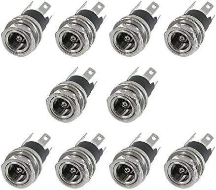 SINNRY 10 Pcs 3 Terminals DC Power Jack Socket Female Panel Mount Connector (5.5mmx2.1mm)