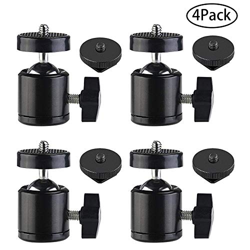 Hot Shoe Mount Adapter 360 Degree Swivel Mini Ball Head 1/4 Tripod Screw Head for Cameras, Camcorders, Smart Phone, Gopro, LED Video Light, Microphone(4 Packs)