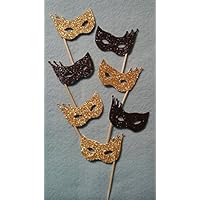 Glitter Masquerade Masks Cupcake Toppers 24 pcs, New Year's Party Toothpicks