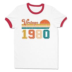 Vintage 1980 Ringer Tee Shirt Unisex Small White/Red