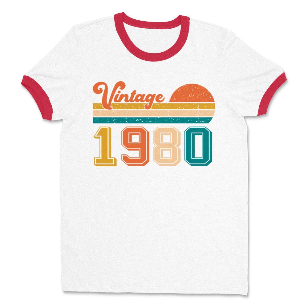 Vintage 1980 Ringer Tee Shirt Unisex Small White/Red
