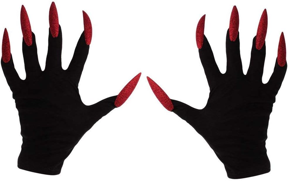 BRZSACR Halloween Ghost Festival Costume Accessories Red Ghost Nail Gloves Halloween Gloves Party Decoration Gloves (Black)