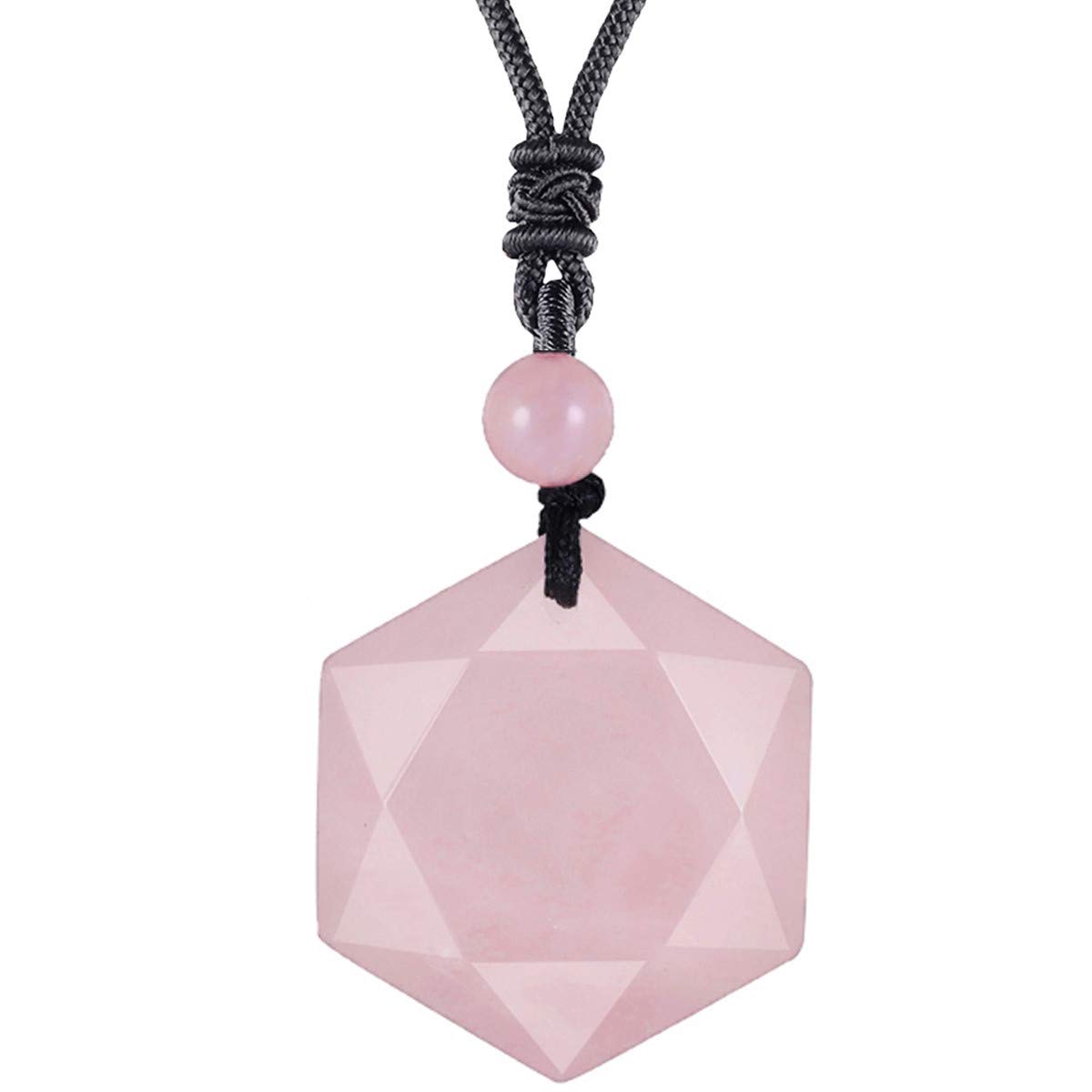 Nupuyai Rose Quartz Cryatal Star of David Hexagram Pendant Necklace for Men Women, Healing Stone Amulet Pendant with Adjustable Cord