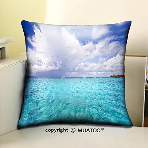 PleayeL Soft Canvas Throw Pillow Covers Cases for Couch Sofa -beach on the tropical island clear blue water sand and palm trees excellent place for water Print 16 x 16(40 x 40 cm)