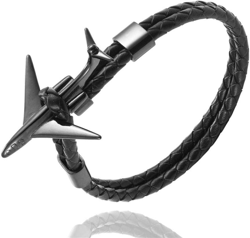mswdm Bracelet Mens Bracelet Giftsterling Fashion Retro Leather Bracelet Stainless Steel Airplane Anchor Bracelets Men Women Summer Style Wrap Metal Sport Hook