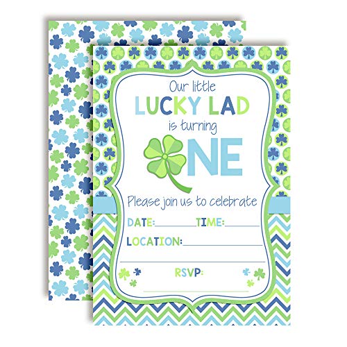 Lucky Lad First Birthday Clover St. Patrickâ€™s Day Party Invitations for Boys, 20 5