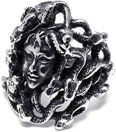 Alimab Stainless Steel Finger Rings Silver Black Greek Mythology Medusa Snake Ring for Men US Size 9