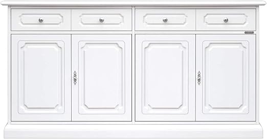 Arteferretto Sideboard 160 Cm Aus Holz Mobel In Lackierter Farbe Weiss Anrichte Weiss Stil Klassisch Holzstruktur 4 Turen 2 Schubfacher Doppel Fassade Made In Italy Montiert B158xt04xh82 Cm Amazon De Kuche Haushalt