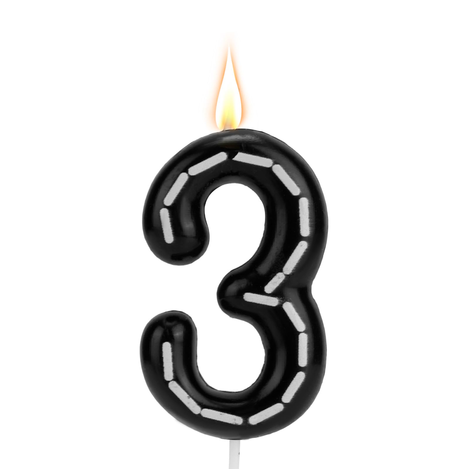 Photo 1 of Birthday Number Candles, Black White Numeral Birthday Candles Racing Cars Themed Cake Decoration Cake Topper for Bday Anniversary Wedding (Number 3)