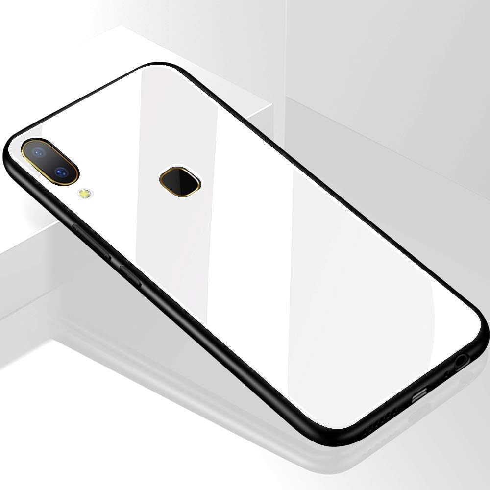STYLUSH Luxurious Toughened Glass Back Case with Shockproof TPU Bumper Back Case Cover for Vivo V9 / V9 Youth / V9 Pro (White)
