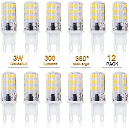 12 Pack-G9 3W 120V LED Light Bulbs JCD Type 110V 25 Watt - 30 Watt T4 G9 Under Cabinet Puck Lamp, Bi Pin Non-Dimmable 120 Volt 5000K Daylight White Mini Bulb Lighting for Microwave, Oven, Stove