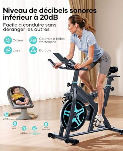 TOPUTURE Apartment Bike, LCD Display and APP Compatible, 100 Adjustable Resistance, Silent Indoor Bike with Damping System, Heart Rate, Capacity 160kg