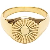 Shapes Studio 18K Gold Plated Sun Signet Ring, Gold Rings for Women, Gold Band Minimalist Style