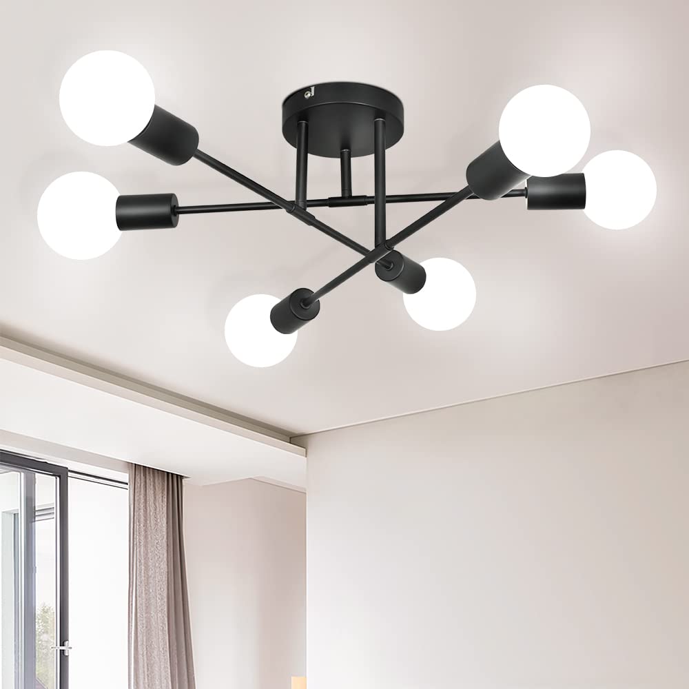 Depuley 6-Light Sputnik Ceiling Light, Adjustable Black Metal Ceiling Light,Modern Industrial Chandelier,Semi Flush Mount Ceiling Light for Living Room,Bedroom,Dining Room,Kitchen?Bulbs not Included?