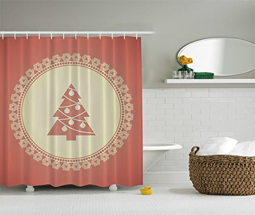 Christmas Holiday Designer's Collection Digital Graphic Print Warm Feeling Cristmas Tree Shower Curtain Non Vinyl Waterproof Resistant w/ hooks - Simple Gift Awaits for you!