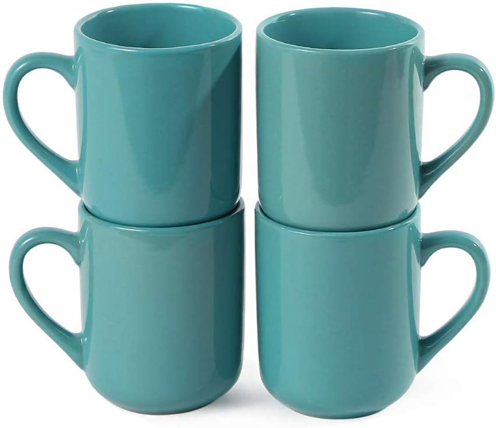 12oz Ceramic Coffee Mug,Teal Blue Coffee Cup Mugs Set of 4,Stackable Aqua Blue Coffee Mugs,Stoneware/Porcelain Rustic Coffee Mugs Mint Green