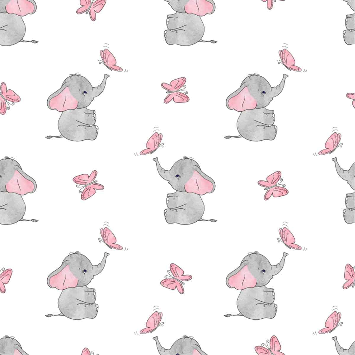 Cute Elephant Outdoor Fabric by The Yard,Cartoon Little Elephant Butterflies Upholstery Fabric for Chairs,Animal Print Decorative Fabric for Upholstery and DIY Projects,1 Yard,(L92*W150cm) Grey Pink