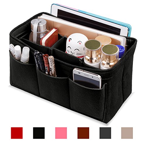 Felt Purse Insert Organizer, Handbag organizer, Bag in Bag for Handbag Purse Tote, Diaper Bag Organizer, Stand on Its Own, 12 Compartments, 3 Sizes (Medium, Black)