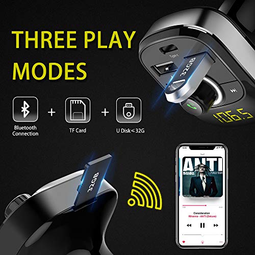 Bluetooth FM Transmitter for Car - Soyond Wireless FM Radio Transmitter Bluetooth Receiver Adapter Hands-Free Calling Car Kit with Dual USB Quick Charging Ports Support USB Drive, TF Card, MP3 Player - Thumbnail 2
