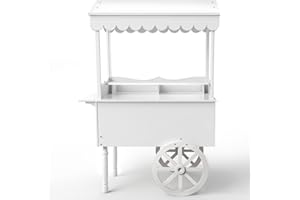 JINRRENYI 7FT Candy Cart Display Stand with Decorated Wheels, Dessert and Party Decoration Cart with 100 Ballons, Easy to Install Vintage for Parties, Birthdays, Weddings, (White)