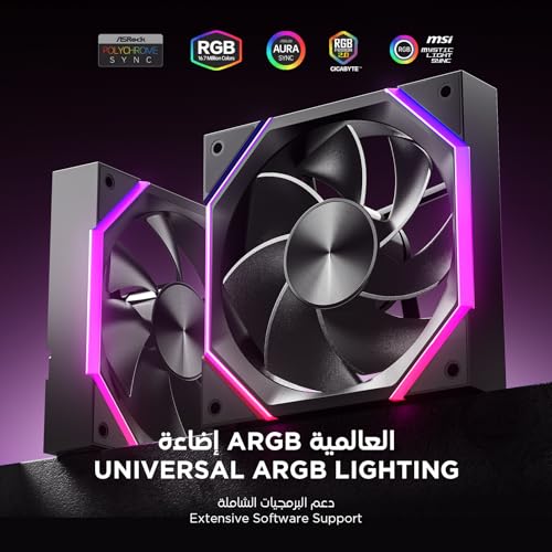 AsiaHorse Nyota ARGB PC Case Fan 120MM [3 Packs] [Reverse] [HDB] 2000RPM/ 61.5CFM/ 50,000 Hours Working Life Nyota-A12-Black-3PACK-R