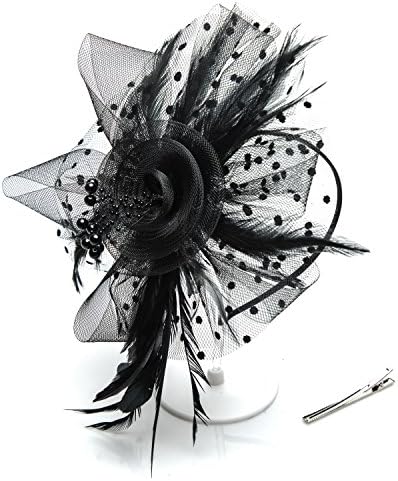 DIGGOLD Fascinators Hats for Womens Headwear with Veil Flower Mesh Ribbons Feathers Derby Hat Cocktail Wedding Tea Party Headdress by (Black)