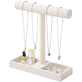 Justsoso Multi-Use Jewelry Holder Stand, Necklace Bracelet Ring Organizer Stand, Scrunchie Watches Velvet Jewelry Holder Stand With Tray for Women Home Use(Beige Color)