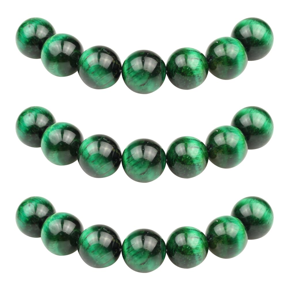 MJDCB Natural Round Stone Beads 6mm Green Tiger Eye Stones Loose Gemstone Beads for Jewelry Making Bracelet Necklace 60pcs