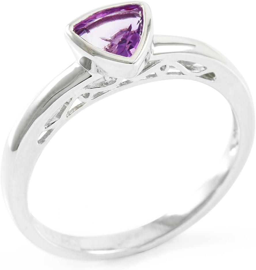 Glamouresq Sterling Silver 6mm Trilliant Cut Natural Amethyst Women's Ring