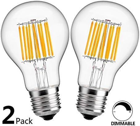HzSane 10 Watt A19(A60) Antique Shape, LED Filament Dimmable General Purpose Household Light Bulb, Warm White 2700K 1000LM, E26 Medium Base,Clear Glass Cover, 100W Incandescent Replacement (2-Pack)