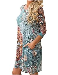 Blusa de mujer Boho Floral Vestidos sueltos cuello redondo camisa impresión túnica Tops