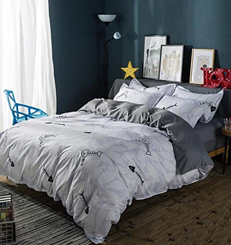 Ewlan Duvet Cover Set With Zipper Closure-Duck/Egg/Deer/Strawberry/Fish/Flamingo Patterns Reversible Bedding Set, Twin/Full/Queen/King Size-4 Pieces(1 Duvet Cover + 2 Pillow Shams + Flat Sheet)