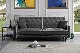 Sofamania Mid Century Modern Two Tone Splitback Tufted Velvet Futon (Dark Grey)