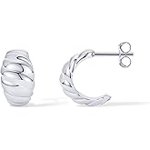 PAVOI 14K Gold Plated Ribbed Hoop Earrings for Women - Chunky Ridge Statement Earrings - Boho Puffy Croissant Huggie Hoops Trendy Gold Jewelry