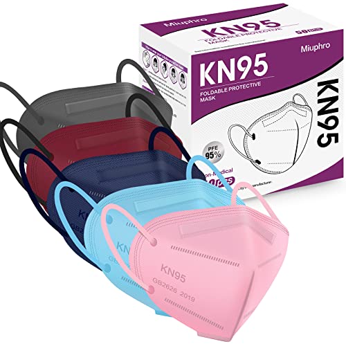 Multiple Colour KN95 Face Mask 50 Pcs, Miuphro 5 Layers Safety KN95