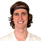 Skinny Black Headband For Men. Organic Sweatband Wraps Twice Around the Head. Eco-Friendly Soccer, Running And Yoga Thin Headband For Men.