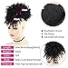LEOSA Afro Puff Drawstring Ponytail Bun with Bangs Synthetic Short Kinky Curly Ponytail Updo Hair Extensions with Two Clips Natural Looking Curly Women